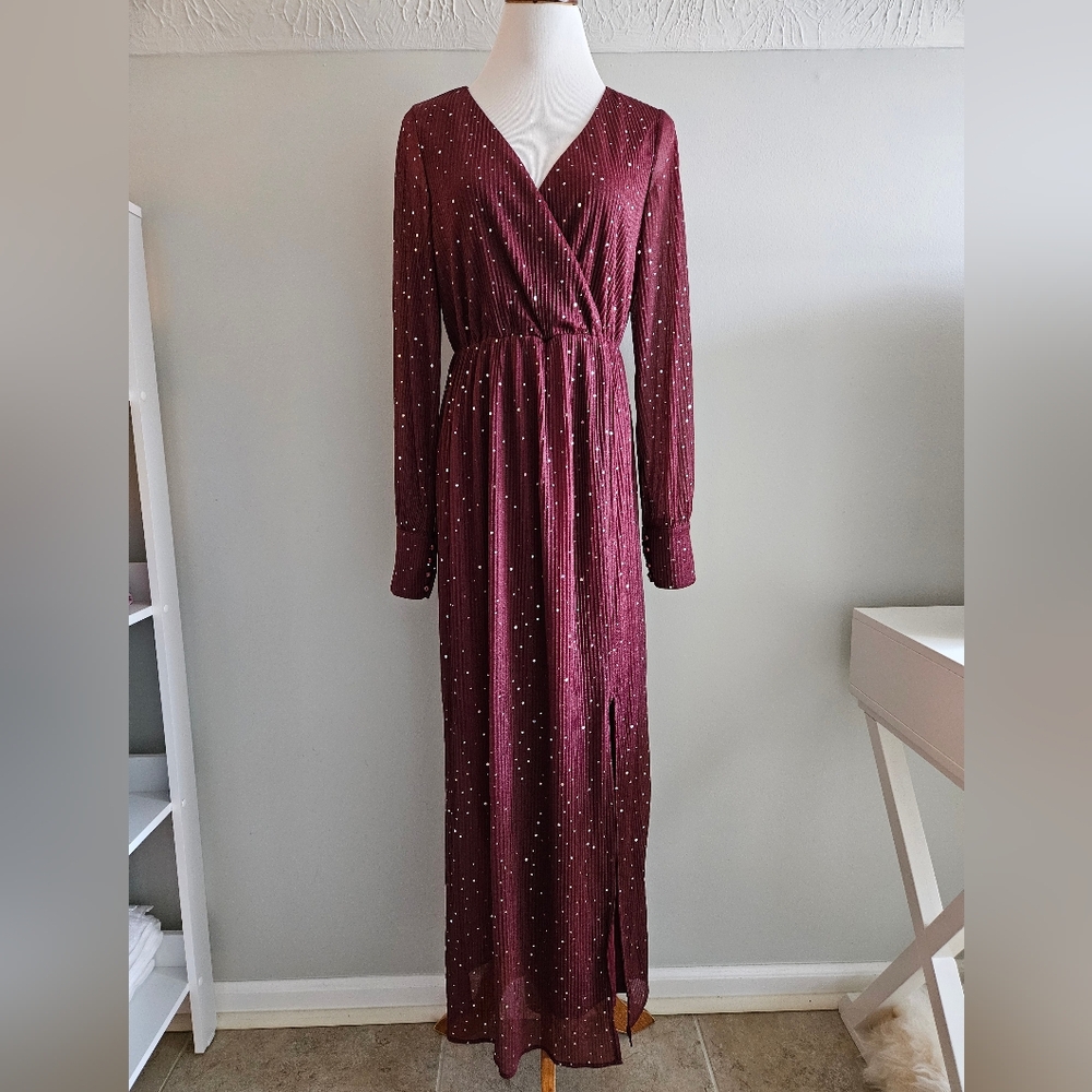 Burgundy Long Sleeve Maxi Dress